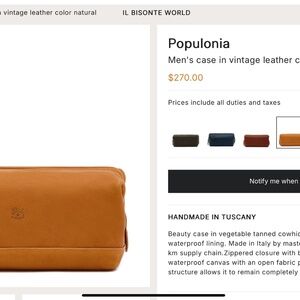 IL BISONTE, Populonia leather travel Dopp kit, NEW, tags attached